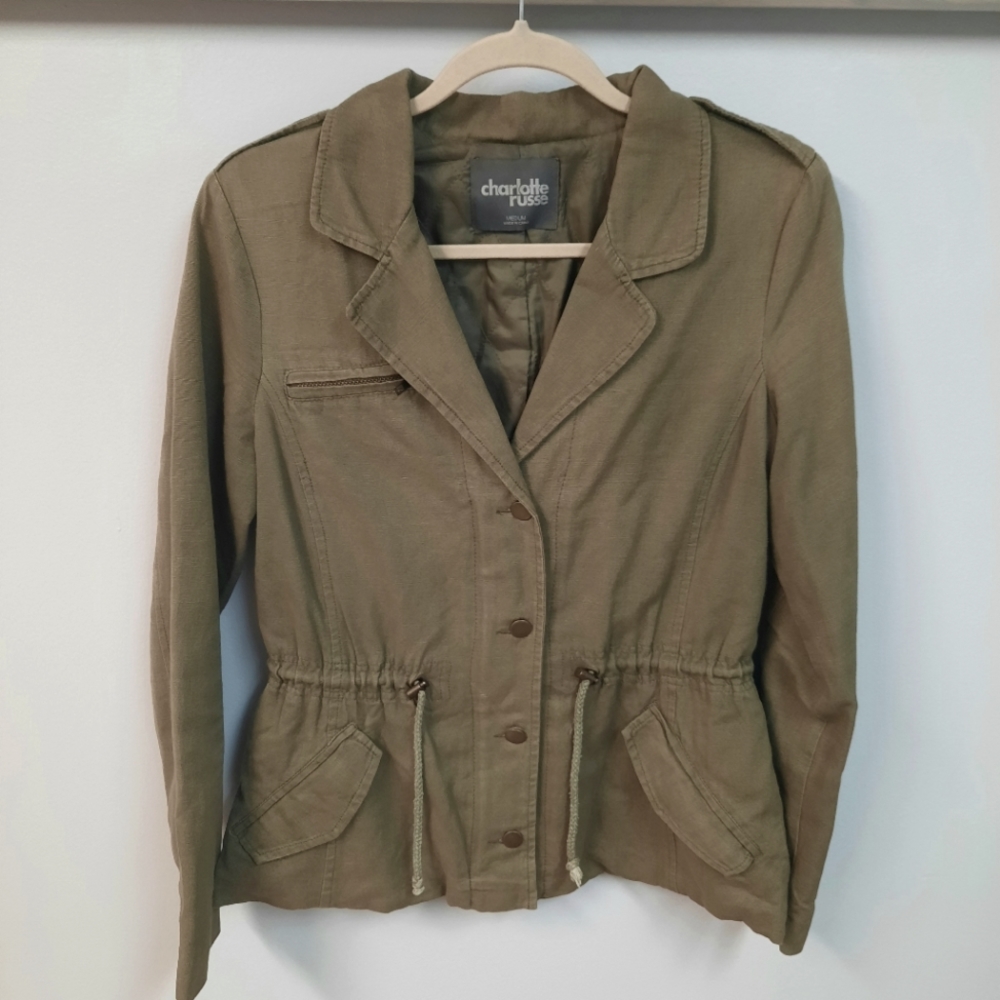 Charlotte Russe Olive Khaki Jacket w/ tie cinch waist Size Medium